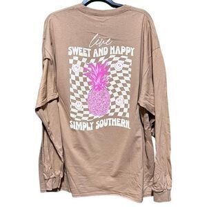 NWT Simply Southern ‘Live Sweet and Happy’ Long Sleeve Tshirt‎ Brown XXL